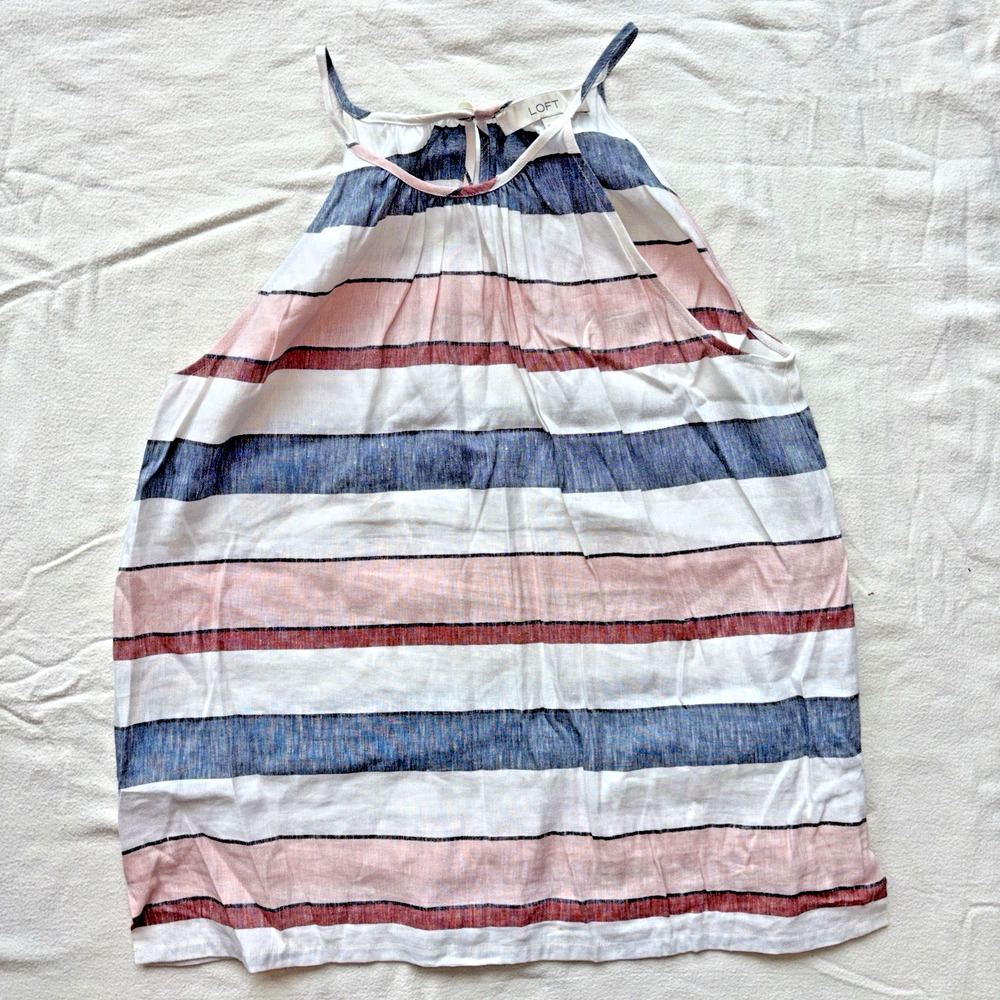 Ann Taylor Loft Linen Halter Tank Top Women’s Medium Blue Pink Peach Stripe
